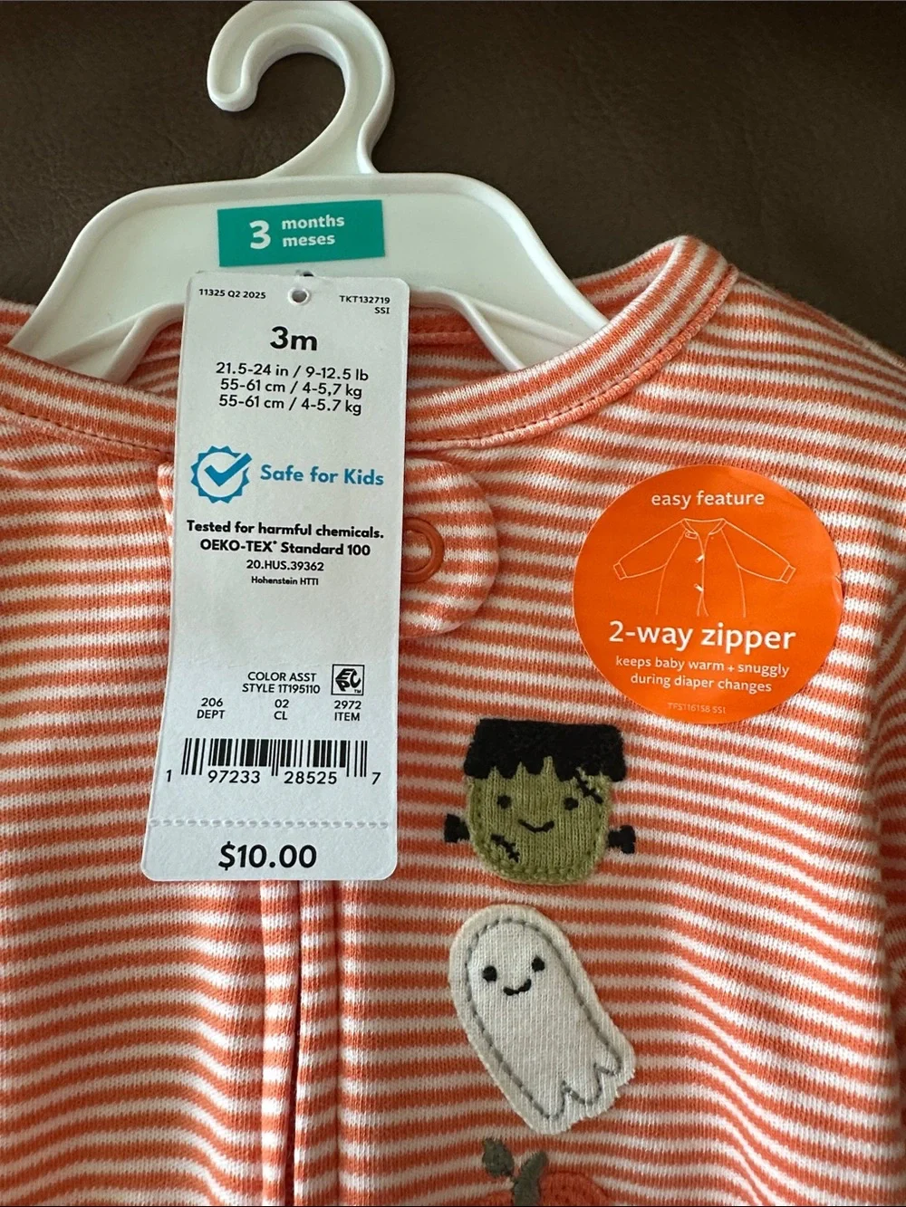 Carter's Orange Striped Pumpkin & Black Cat Footed One-Pieces (Set of 3)